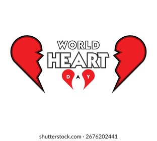 A creative broken heart illustration for World Heart Day, representing global health awareness, love, and emotional care. Ideal for healthcare campaigns, wellness posters, medical awareness projects, 