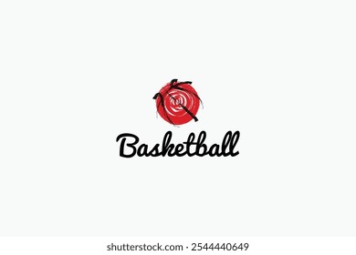 creative brush basketball iconic logo design vector illustration with modern, and line art styles isolated on white background