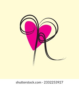 letra de broche creativa Diseño R con combinación de amor