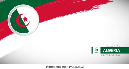 Creative brush stroke with flag of Algeria country. Happy Independence day background with grunge flag