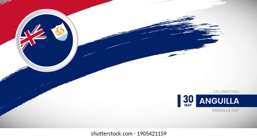 Un pincel creativo con bandera del país de Anguila. Feliz Día de Anguila con bandera gruesa