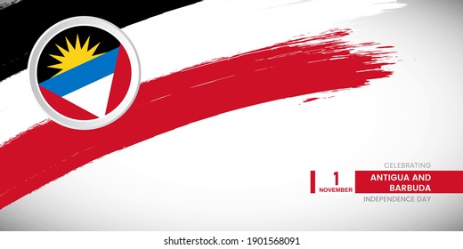 Kreativer Pinselstrich mit der Flagge von Antigua und Barbuda Land. Happy Independence Day Hintergrund mit Grunge-Flagge