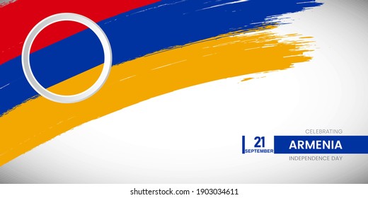 Kreativer Pinselstrich mit der Flagge Armeniens. Happy Independence Day Hintergrund mit Grunge-Flagge