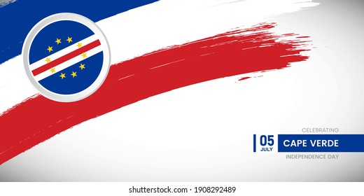 Creative brush stroke with flag of Cape Verde country. Happy Independence day background with grunge flag