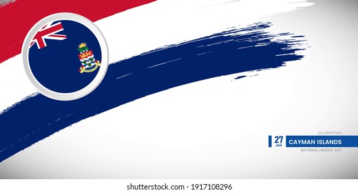 Un pincel creativo con bandera del país de las Islas Caimán. Feliz Día de los Héroes Nacionales con bandera gruesa