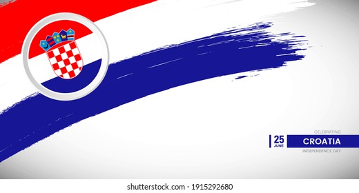Traje creativo de pincel con bandera del país de Croacia. Feliz Día de la Independencia con una bandera gruesa