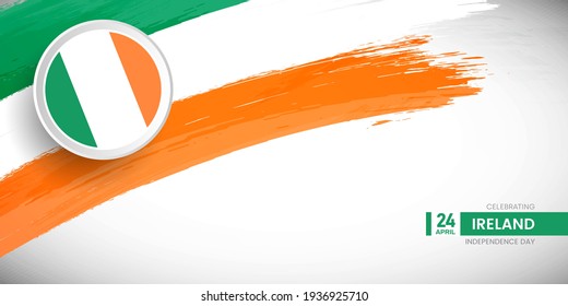 Creative brush stroke with flag of Ireland country. Happy Independence day background with grunge flag
