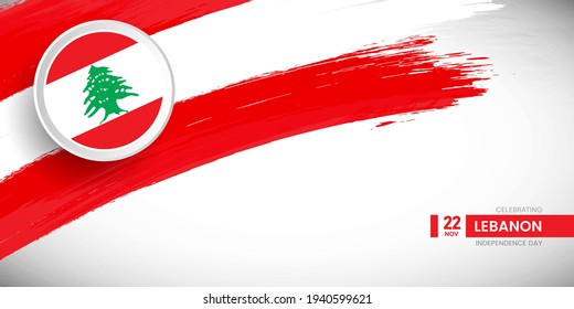 Creative brush stroke with flag of Lebanon country. Happy Independence day background with grunge flag