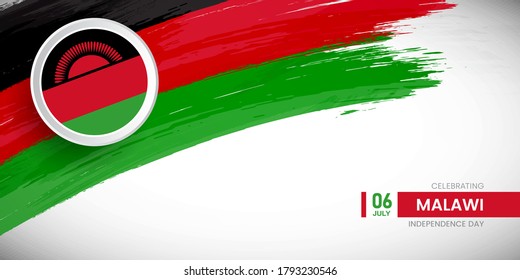 Creative brush stroke with flag of Malawi country. Happy Independence day background with grunge flag