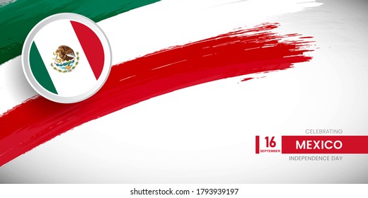 Creative brush stroke with flag of Mexico country. Happy Independence day background with grunge flag
