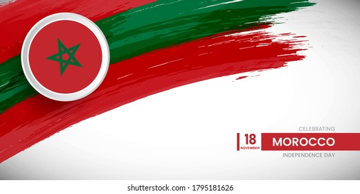 Creative brush stroke with flag of Morocco country. Happy Independence day background with grunge flag