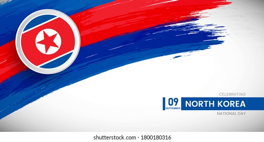 Un pincel creativo con bandera de Corea del Norte. Feliz Día Nacional de fondo con bandera gruesa