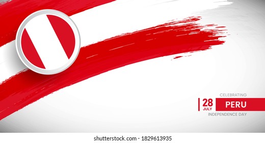 Creative brush stroke with flag of Peru country. Happy Independence day background with grunge flag