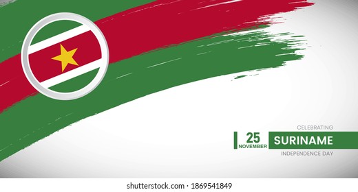 Kreativer Pinselstrich mit der Flagge des Landes Suriname. Happy Independence Day Hintergrund mit Grunge-Flagge