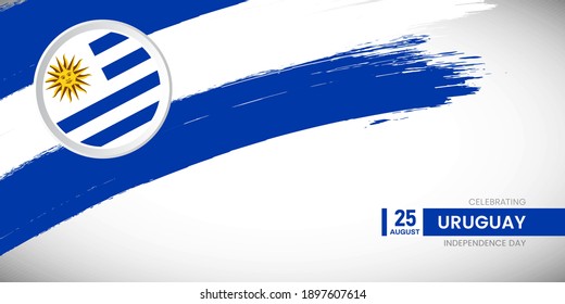 Golpe creativo de pincel con bandera del país uruguayo. Feliz Día de la Independencia con una bandera gruesa