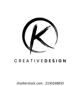 Creative brush stroke letter K logo design vector