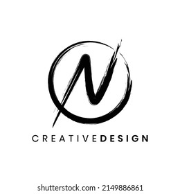 Creative brush stroke letter N logo design vector