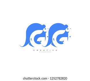 Creative Bubble Smooth Rectangle with Dots Initial GG Letter Logo Design