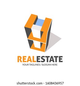 creative building 3d logo design, real estate vector logo template