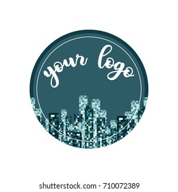 Creative Building Concept Logo Design Template. Skyline background.