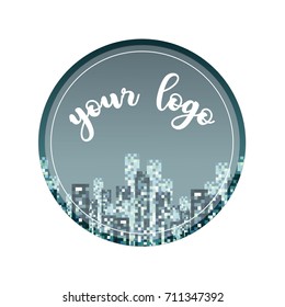 Creative Building Concept Logo Design Template. Skyline background.