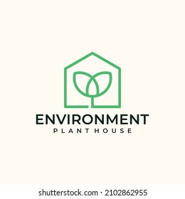 Creative building with flower logo design in line art style