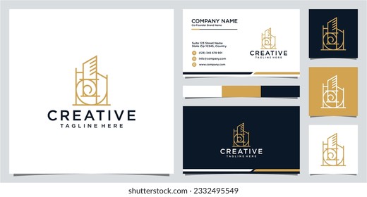 Creative building and golden ratio logo design and business card template.