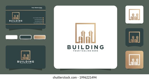 creative building logo with up arrow template and business card design