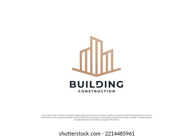 Creative building logo design inspiration with line art style.