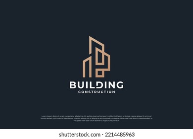 Creative building logo design inspiration with line art style.