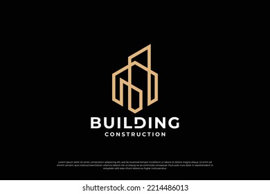 Creative building logo design inspiration with line art style.