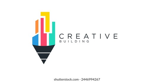 Creative building modern logo concept pencil and building.	
