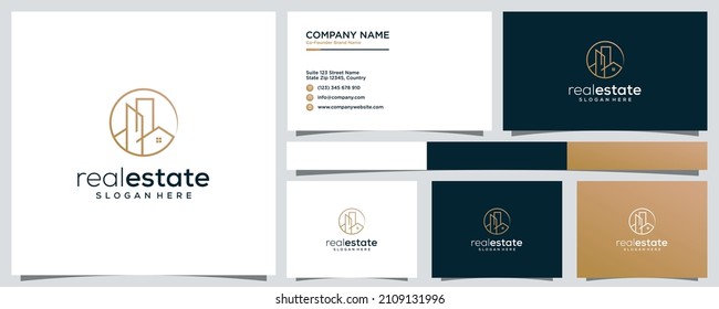Creative building real estate logo template with business card design