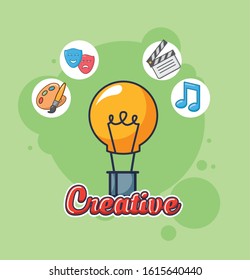 creative bulb with accessories icons vector illustration design
