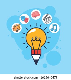 creative bulb with accessories icons vector illustration design