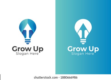 Creative Bulb With Arrow Up Symbol For Business Statistics Logo Design