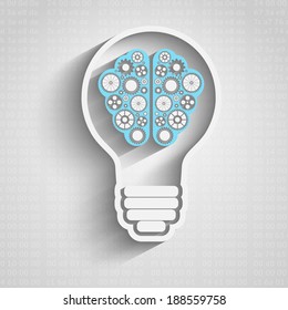 Creative bulb with brain, brain with clouds with gears working together