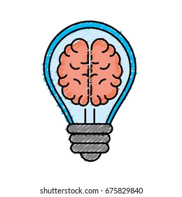 creative bulb with brain inside over white background
