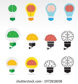 creative bulb with brain on white background,lightbulb idea concept