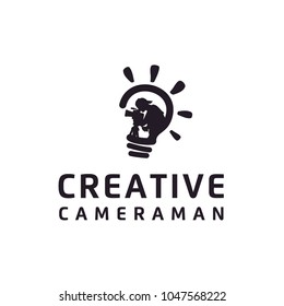 Creative Bulb Camera Cameraman Film Movie Video Cinema Production logo design