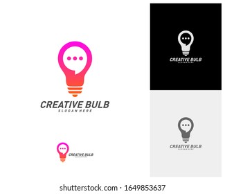 Vector de diseño del logotipo de chat de creativo. Consulte la plantilla del logotipo Bulb. símbolo de icono