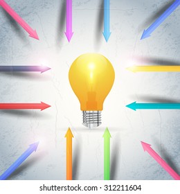 Creative Bulb Concept, Colorful Arrows Elements, Business Vector Grunge Background