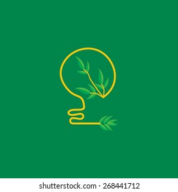 creative bulb connected with green leaf 