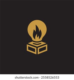 Creative Bulb with fire logo design vector