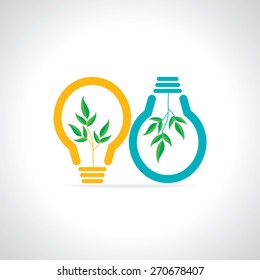creative bulb with gree leaf idea concept vector illustration