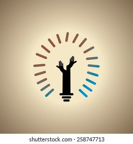 creative bulb with hand over golden background