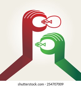 creative bulb in hands silhouette illustration