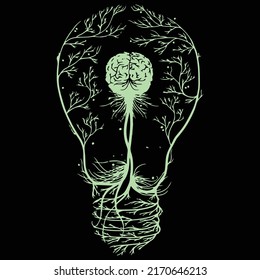 Creative bulb with human brain vector art by illustration. Vector design made for t shirt printing.