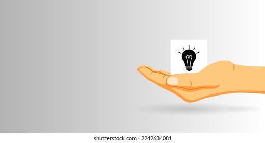 Creative Bulb icon with holding hands on grey background with copy space vector illustration