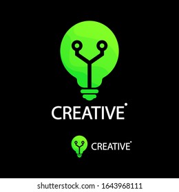 Creative bulb idea logo design. With tech concept. Vector illustration for your brand identity. Icon on black
background
